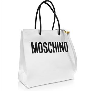MOSCHINO White and Black Signature Leather Tote